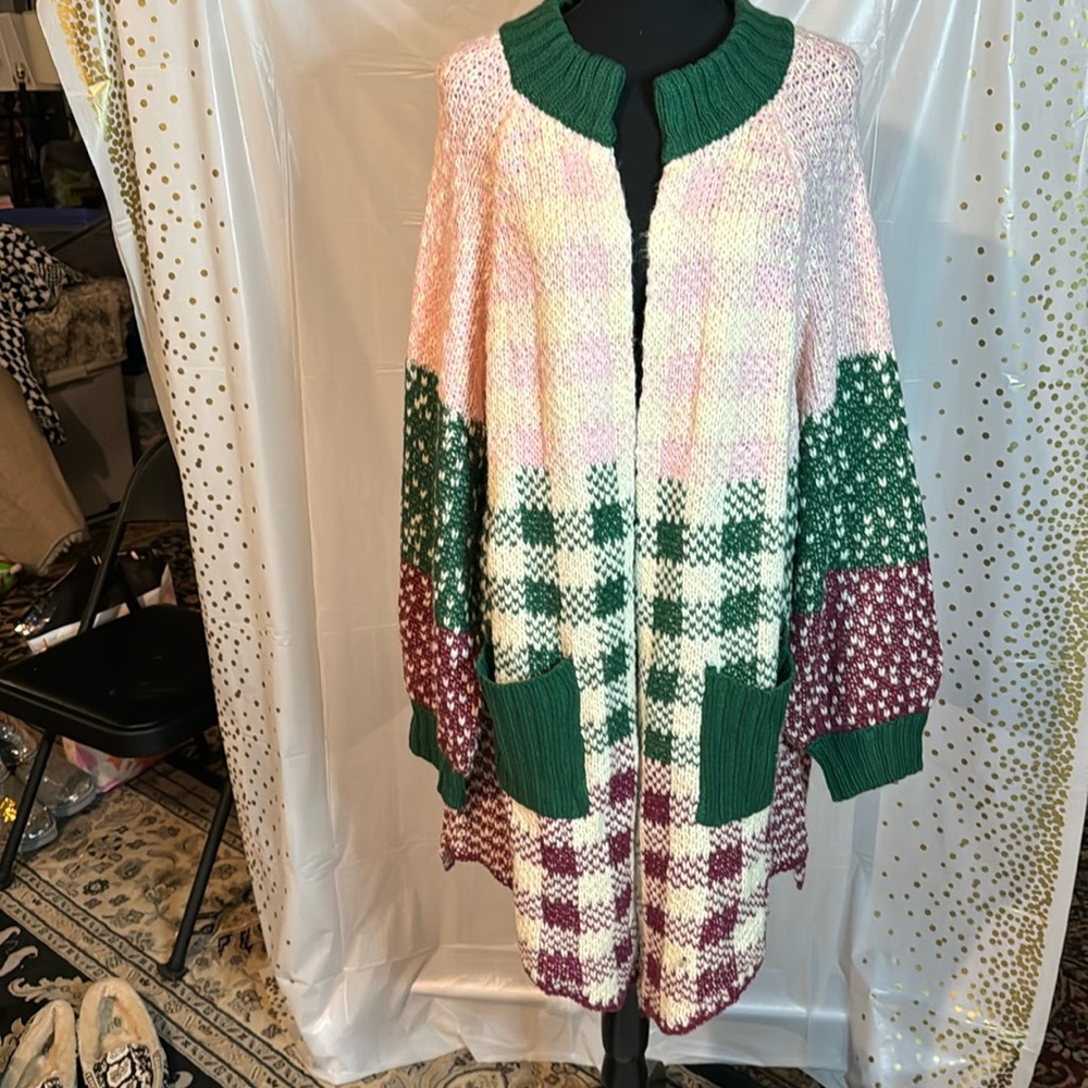 Listicle color block balloon sleeve cardigan small